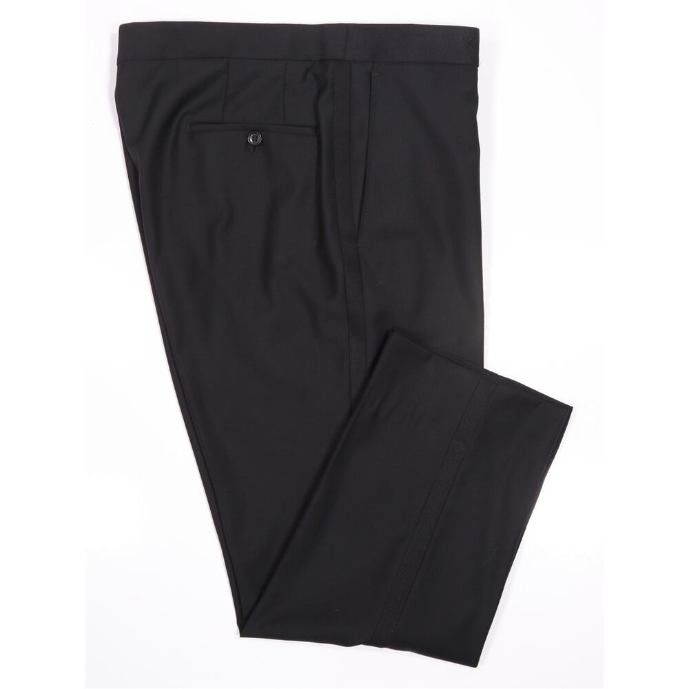 Paul Stuart Black Flat Front Formal Tuxedo Wool Dress Pants Trousers 34x27
